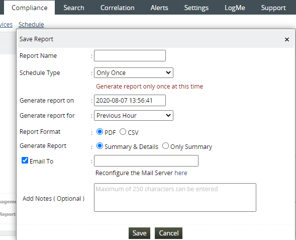 Eksport raportu przez EventLog Analyzer