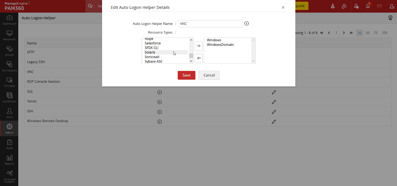 Ustawienia połączeń w PAM360