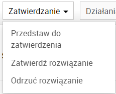 Gdy przełożony lub inna osoba chce mieć pełną kontrolę nad dodawanymi wpisami, można przy odpowiedniej konfiguracji uprawnień doprowadzić do sytuacji, w której każde rozwiązanie po utworzeniu będzie musiało zostać przedstawione do akceptacji przez osobę uprawnioną