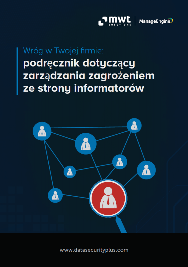 Okładka e-booka ManageEngine o zarządzaniu zagrożeniem ze strony informatorów