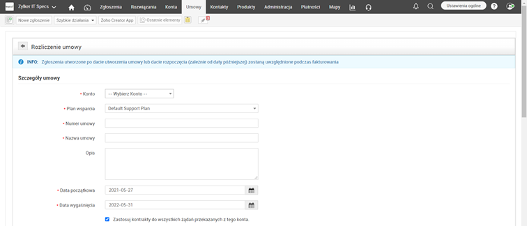 Produkty, umowy w SupportCenter Plus